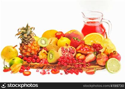 fresh fruits and red juice