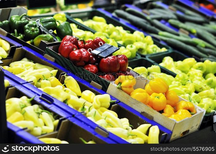 fresh fruits and vegetables in supermarket store shop