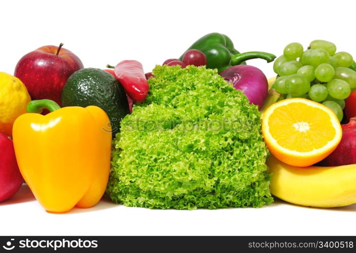 fresh fruits and vegetables isolated on a white background