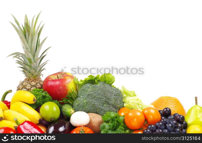 Fresh fruits and vegetables isolated on white