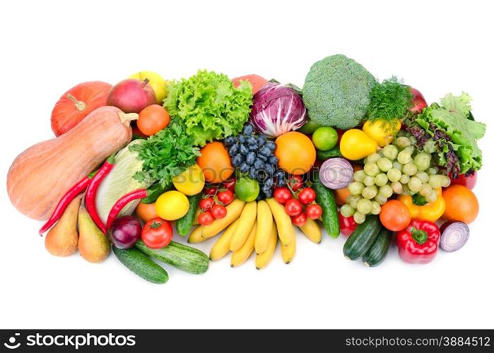 fresh fruits and vegetables isolated on white background