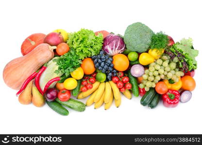 fresh fruits and vegetables isolated on white background