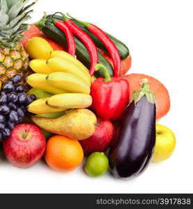 fresh fruits and vegetables isolated on white background