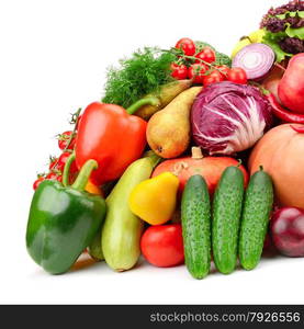 fresh fruits and vegetables isolated on white background