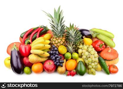 fresh fruits and vegetables isolated on white background