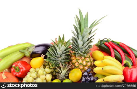 fresh fruits and vegetables isolated on white background