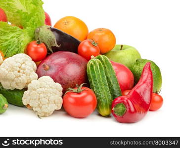 fresh fruits and vegetables isolated on white background