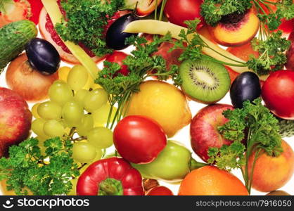 fresh fruits and vegetables on a white background