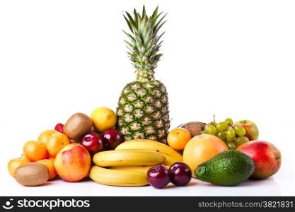 Fresh fruits isolated on a white background. Set of different fresh fruits.