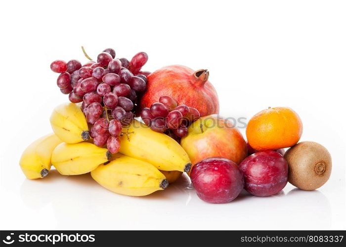 Fresh fruits isolated on a white . Set of different fresh fruits