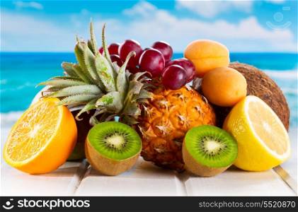 fresh fruits on a beach