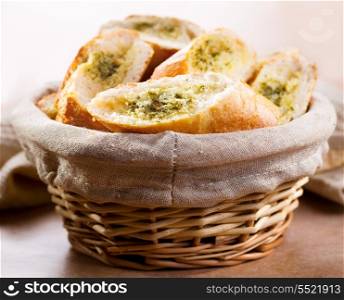 fresh garlic bread with herbs