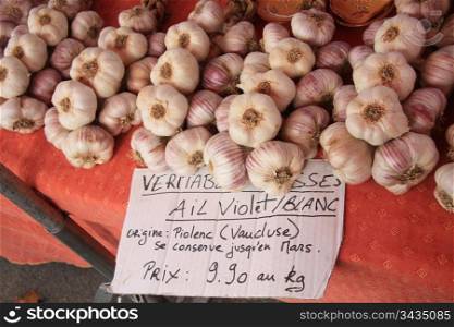 Fresh garlic on a market in the Provence, France
