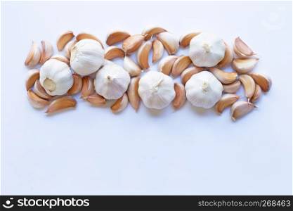 Fresh garlic on white background. Copy space