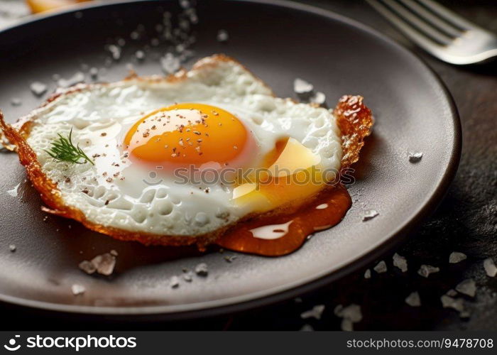 Fresh gourmet meal fried egg on plate. Generated AI