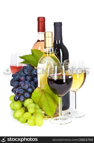 Fresh grape and wine isolated on white