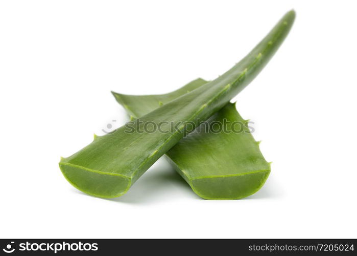 Fresh green Aloe leaf isolated on white background