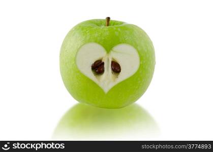 fresh green apple and heart shape cut