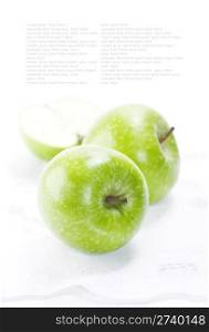 Fresh Green apples on white napkin