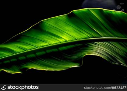 Fresh Green Banana Leaf isolated background. Ai generated