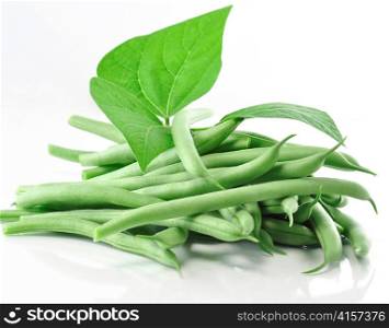 fresh green beans on white background