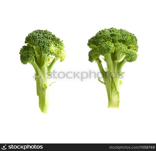 fresh green broccoli cabbage isolated on white background, close up