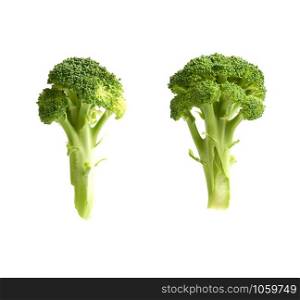 fresh green broccoli cabbage isolated on white background, close up