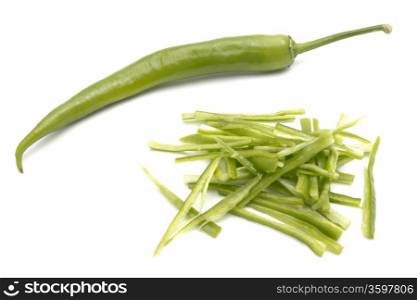 Fresh green chili close up on white background