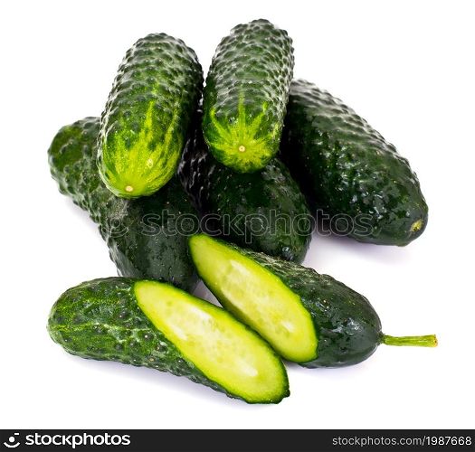 Fresh Green Cucumbers Isolated on White Background Studio Photo. Fresh Green Cucumbers Isolated on White Background