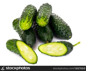 Fresh Green Cucumbers Isolated on White Background Studio Photo. Fresh Green Cucumbers Isolated on White Background