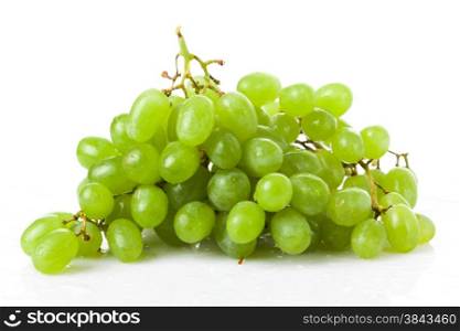 Fresh green grapes on white background