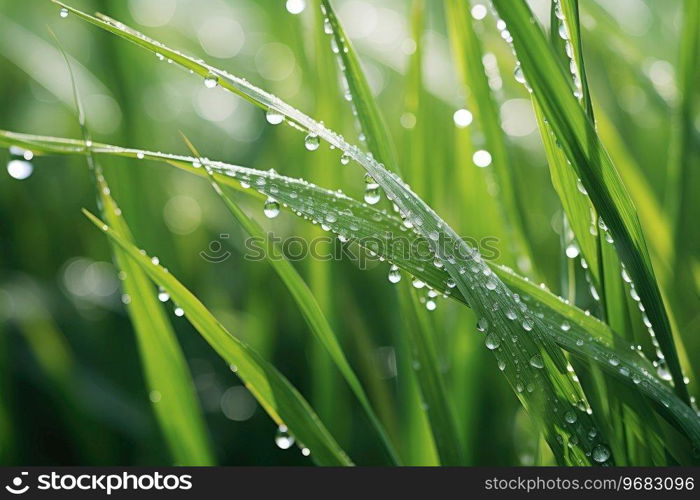 Fresh green grass with water drops close up.