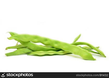 Fresh green hyacinth beans isolated on a white background.