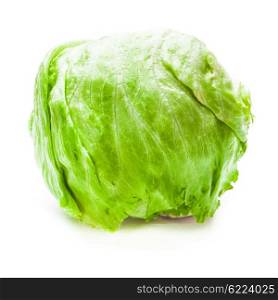Fresh green Iceberg lettuce isolated on white background. Fresh green Iceberg lettuce