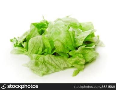 fresh green iceberg salad pieces isolated on white