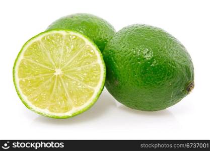 fresh green lemon fruits on a white background
