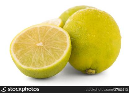 Fresh green limes isolated on white background.