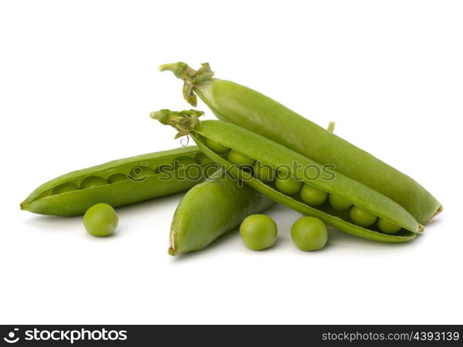 Fresh green pea pod isolated on white background