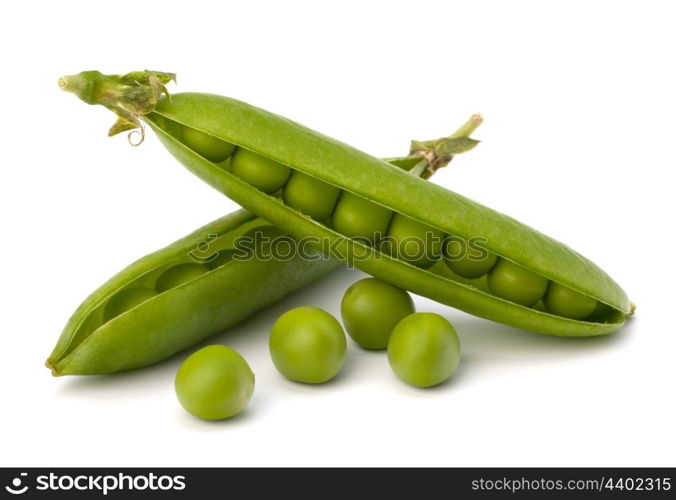 Fresh green pea pod isolated on white background