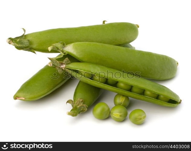 Fresh green pea pod isolated on white background