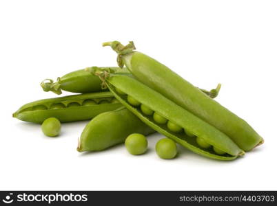 Fresh green pea pod isolated on white background