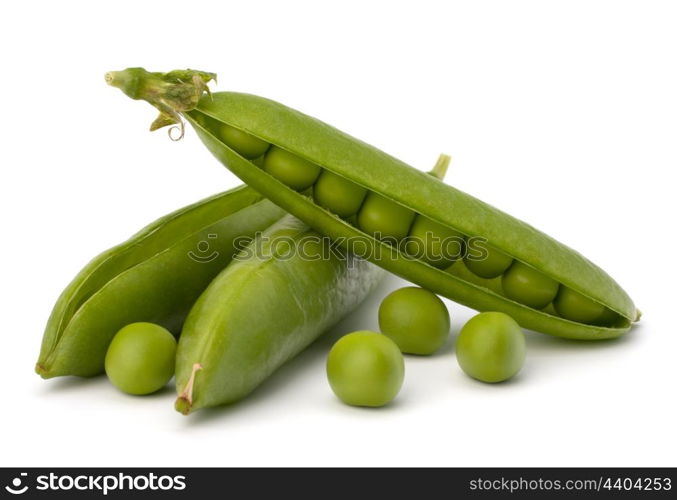 Fresh green pea pod isolated on white background