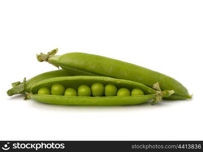 Fresh green pea pod isolated on white background