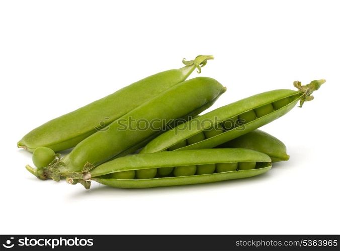 Fresh green pea pod isolated on white background