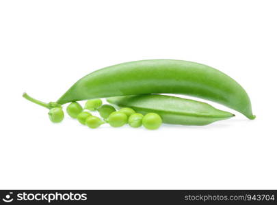 Fresh green pea pod on white background