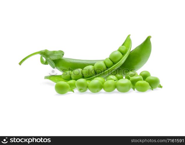 fresh green peas on white background
