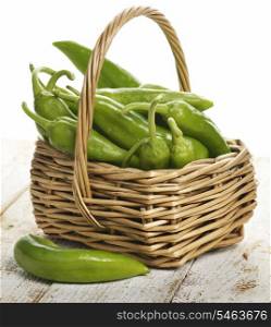 Fresh Green Peppers In A Basket