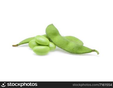Fresh green soybeans on white background