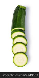 fresh green zucchini slices isolated on white background. fresh green zucchini slices on white background