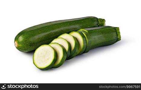 fresh green zucchini slices isolated on white background. fresh green zucchini slices on white background